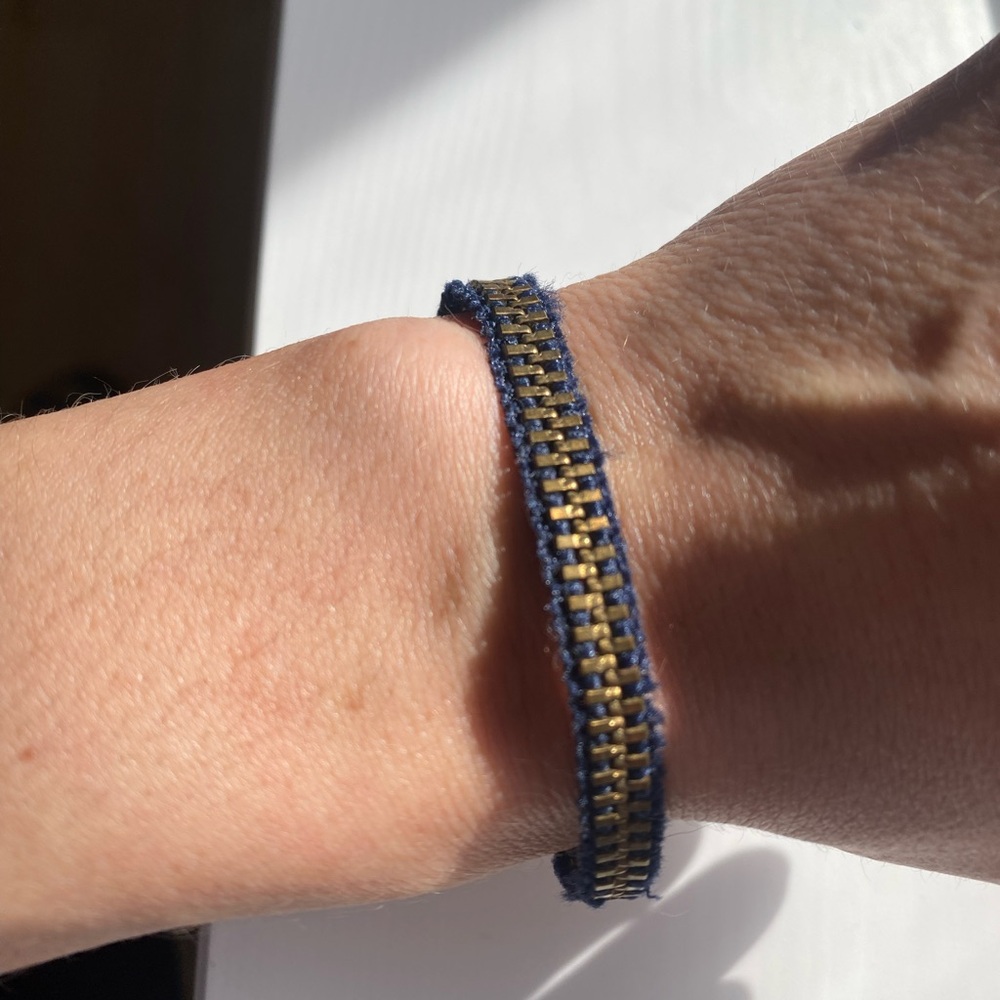 Navy and Gold Handmade Zipper Bracelet